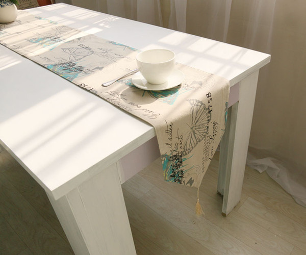 Handmade Butterfly Cotton Linen Table Runner New Home Kitchen Decor Dinner Table Top Cover Wedding Evening Party Tablecloth