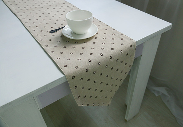Handmade Coffee chrysanthemum Cotton Linen Table Runner New Home Kitchen Decor Dinner Table Top Cover Wedding Evening Party Tablecloth