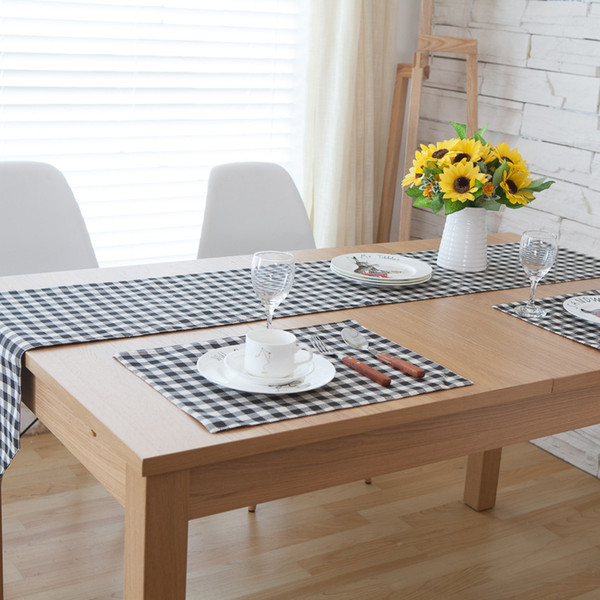 Handmade Black Grid Nordic Cotton Linen Table Runner New Home Kitchen Decor Dinner Table Top Cover Wedding Evening Party Tablecloth