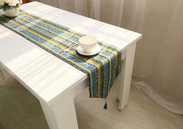 Handmade Boho Green Stripe Cotton Linen Table Runner New Home Kitchen Decor Dinner Table Top Cover Wedding Evening Party Tablecloth