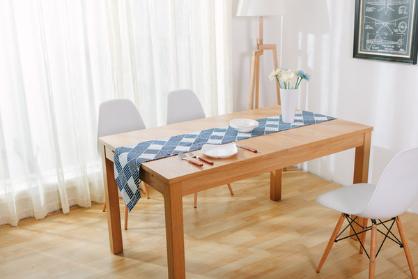 Handmade Blue Japanese Wave Cotton Linen Table Runner New Home Kitchen Decor Dinner Table Top Cover Wedding Evening Party Tablecloth