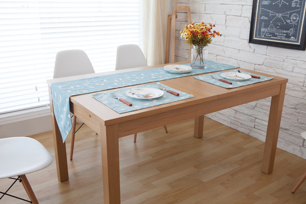 Handmade Blue White Flower Cotton Linen Table Runner New Home Kitchen Decor Dinner Table Top Cover Wedding Evening Party Tablecloth