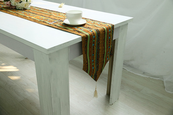 Handmade Boho Yellow Stripe Cotton Linen Table Runner New Home Kitchen Decor Dinner Table Top Cover Wedding Evening Party Tablecloth