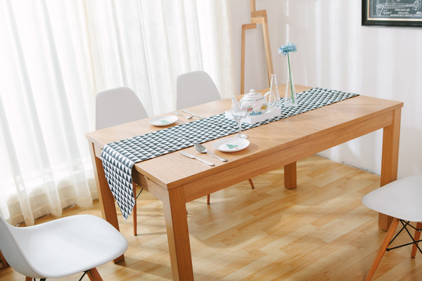 Handmade Black triangle Noridc Cotton Linen Table Runner New Home Kitchen Decor Dinner Table Top Cover Wedding Evening Party Tablecloth