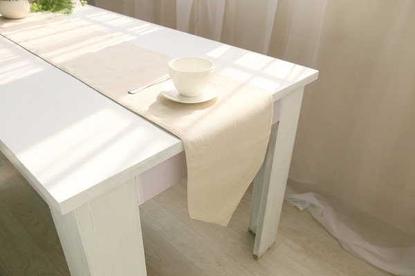 Handmade Pure Beige Cotton Linen Table Runner New Home Kitchen Decor Dinner Table Top Cover Wedding Evening Party Tablecloth