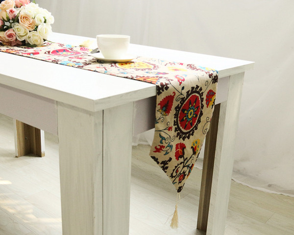 Handmade Boho Sunflower Cotton Linen Table Runner New Home Kitchen Decor Dinner Table Top Cover Wedding Evening Party Tablecloth
