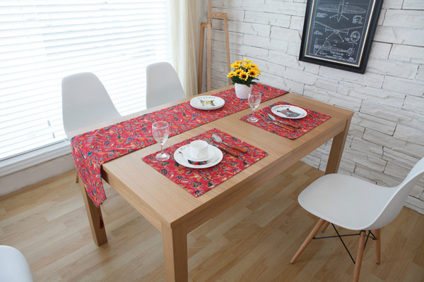 Handmade Red Chinese Style Boho Cotton Linen Table Runner New Home Kitchen Decor Dinner Table Top Cover Wedding Evening Party Tablecloth