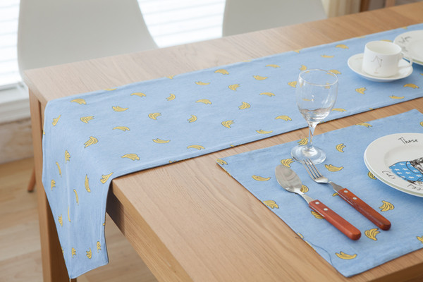 Handmade blue banana Cotton Linen Table Runner New Home Kitchen Decor Dinner Table Top Cover Wedding Evening Party Tablecloth
