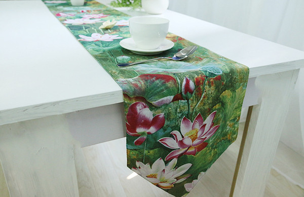 Handmade Green Louts Cotton Linen Table Runner New Home Kitchen Decor Dinner Table Top Cover Wedding Evening Party Tablecloth