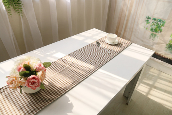Handmade Nordic Brown Grid Cotton Linen Table Runner New Home Kitchen Decor Dinner Table Top Cover Wedding Evening Party Tablecloth