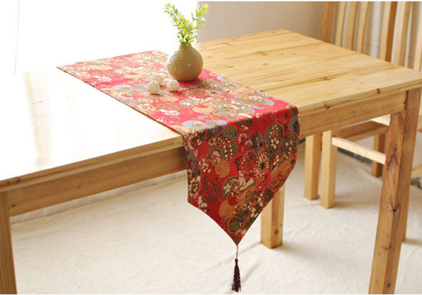 Handmade Boho Red Chinese Flower Cotton Linen Table Runner New Home Kitchen Decor Dinner Table Top Cover Wedding Evening Party Tablecloth