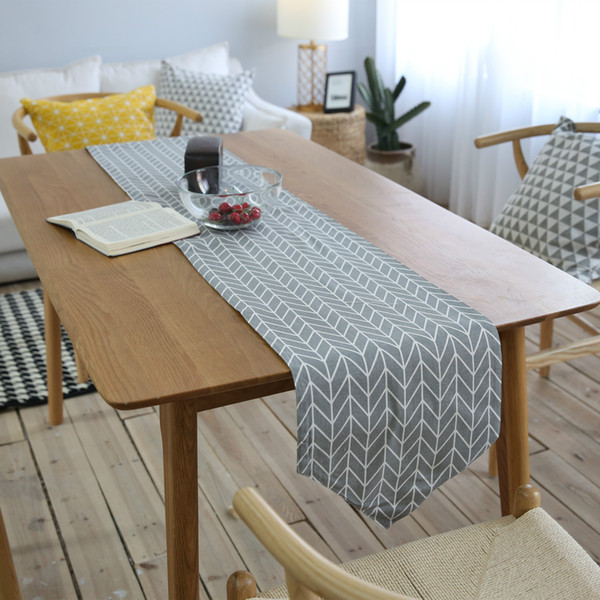Handmade Gray Arrows Nordic Cotton Linen Table Runner New Home Kitchen Decor Dinner Table Top Cover Wedding Evening Party Tablecloth