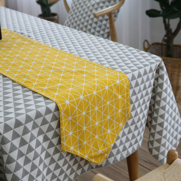 Handmade Yellow Checkboard Cotton Linen Table Runner New Home Kitchen Decor Dinner Table Top Cover Wedding Evening Party Tablecloth