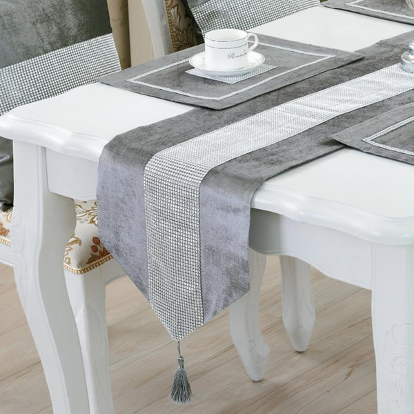 BZ366 Modern Table Runner Flannel Diamond Table Marriage Runners Chirstmas Decoration Purple Golden Table Runner