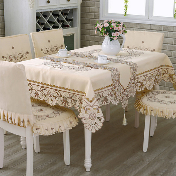 Luxury Elegant Polyester Europe Embroidery Table Runner Embroidered Floral Cutwork Table Cloth Covers Tablecloth Home Decor