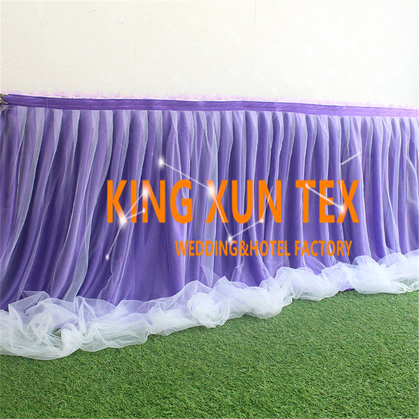 White Color Ice Silk Table Skirt Witht Tutu Fabric For Table Cloth Decoration \ Cheap Wedding Table Skirting Free Shipping