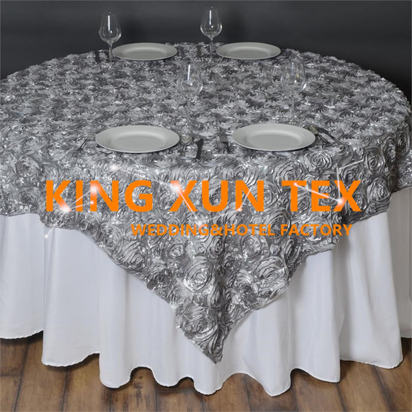 Nice Looking Satin Rosette Table Overlay \ Table Cloth For Wedding And Event Decoration Free To Door Shipping