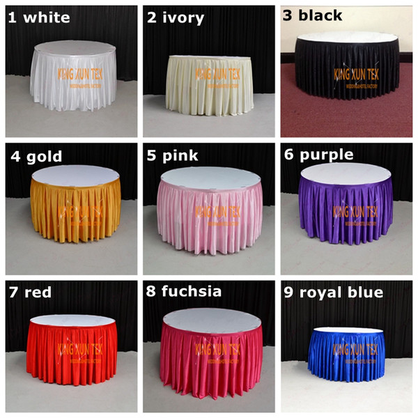 Cheap Price Satin Table Skirt \ Table Cloth Skirting For Wedding And Event Decoration Free To Door Shipping