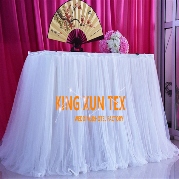 Wholesale Price Ice Silk Table Skirt Witht Tutu Fabric For Table Cloth Decoration \ Cheap Wedding Table Skirting Free Shipping