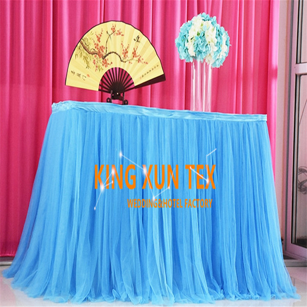 Hot Sale Ice Silk Table Skirt Witht Tutu Fabric For Table Cloth Decoration \ Cheap Wedding Table Skirting Free Shipping