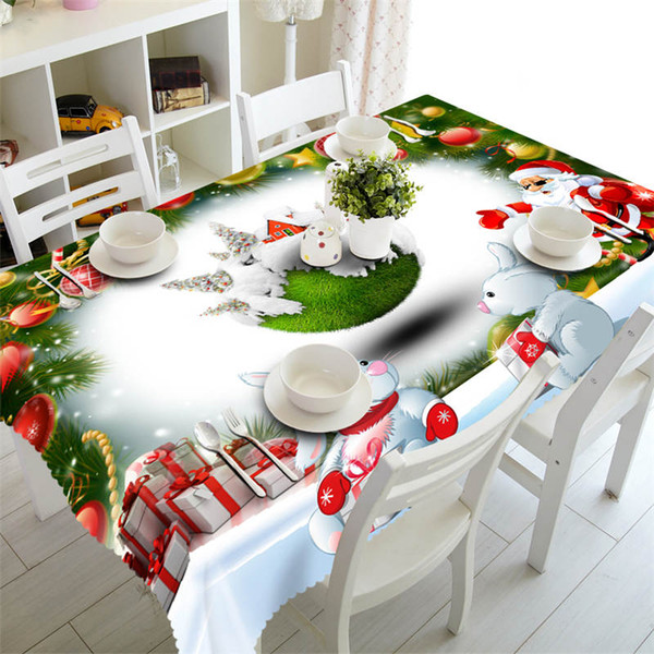 Colorful New Year Christmas Tablecloth Kitchen Dining Table Decorations Home Rectangular Party Table Covers Christmas Ornaments