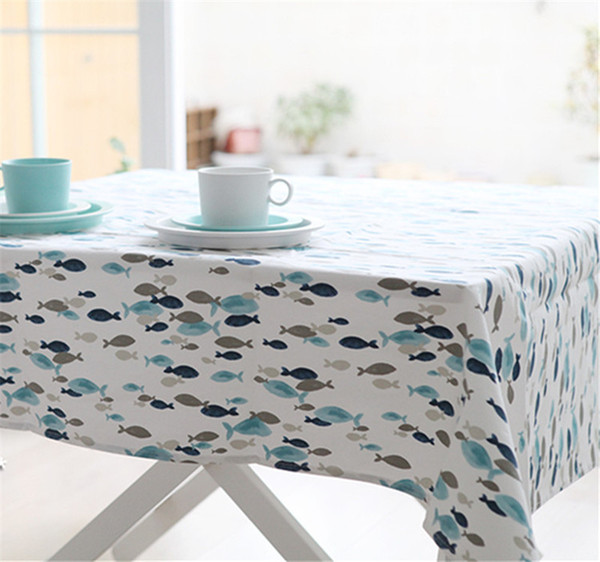 4 size Mediterranean style blue style fish style cotton home thickening tablecloth dining table home party decor