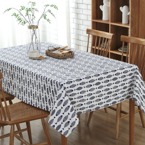 Freeshipping Small Fish Pattern Tablecloth European Cotton Linen Tablecloth Restaurant Picnic Party Decoration Tablecloth Home Textile