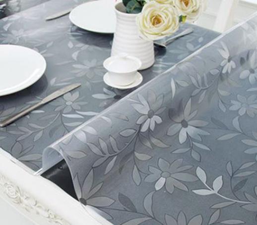 Home Soft Table Cloth PVC Waterproof Hot-resistant Floral-printing Plastic Tablecloth Table Mats Transparent Frosted Crystal Table Covers