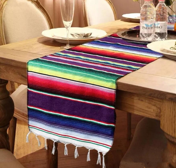 35x213CM Mexico Tables Banner colorful Oblong Shape Table Runner Cotton Rainbow Tablecloth Birthday Party Decor Party Supplies FFA1168