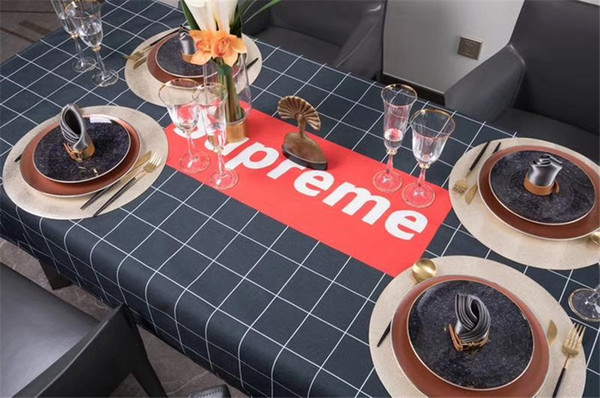 4 Size Fashion Tablecloth Thermal Insulation And Waterproof Table Mat New Letter Print Grid Black Tablecloth