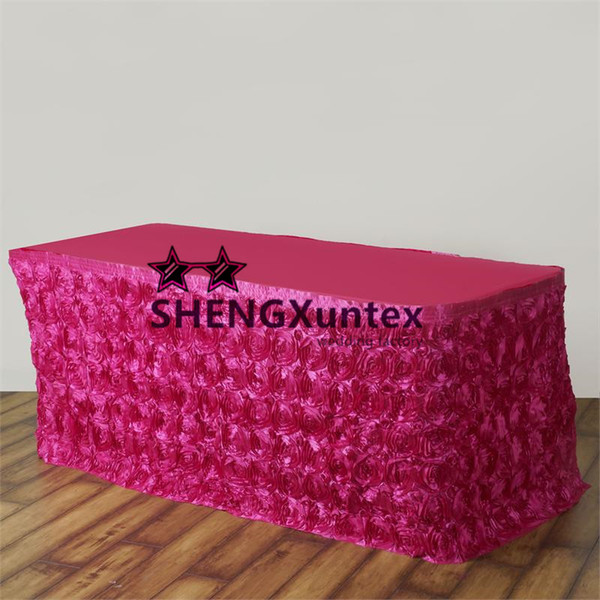 Good Looking Fuchsia Color Satin Rosette Table Skirt For Wedding Party Decoration