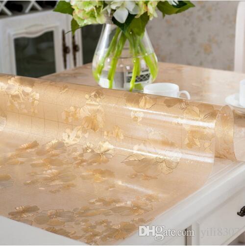 PVC Transparency Gold Jasmine Table Cloth Waterproof Oilproof Tablecloth Rectangular Table Cover for Wedding Cafe Family Union