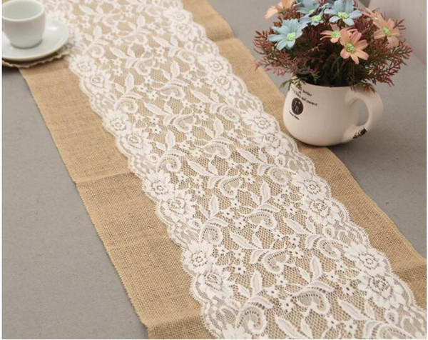 10PCS/lot 30cm*108cm Luxury Lace Burlap Table Runner Wedding Party Table Decoration Linen Home supplies Table Runners