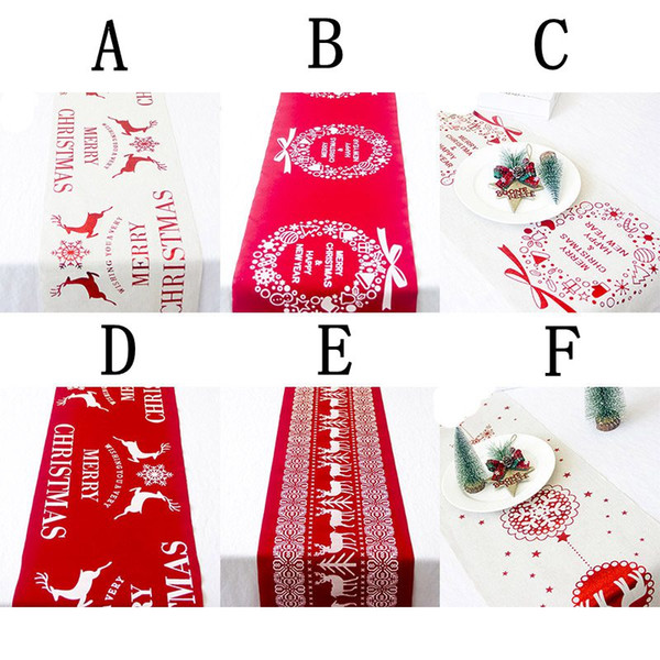 New 2018 Merry Christmas table Runner Xmas tablecloth Flags Elk Printed Linen Party Decoration Kitchen Dining Livingroom Tablecover