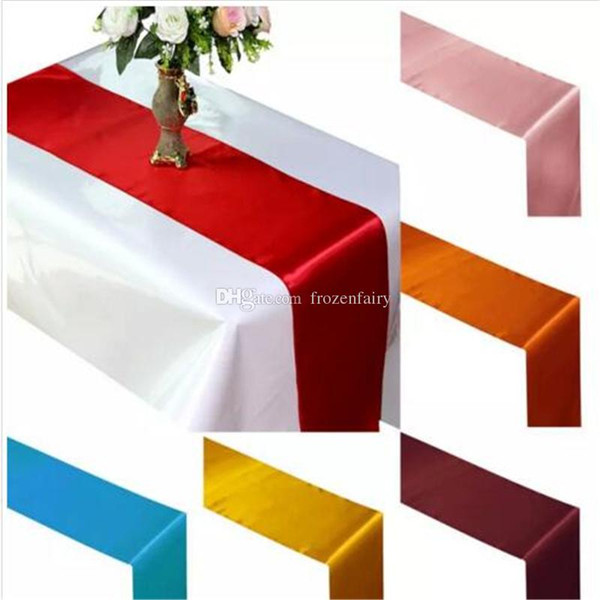 Free Shipping Table Runner Satin Table Runners for Wedding Satin Ribbon Cloth Table Runner Flag of Wedding Banquet Decors aa472-479 201712