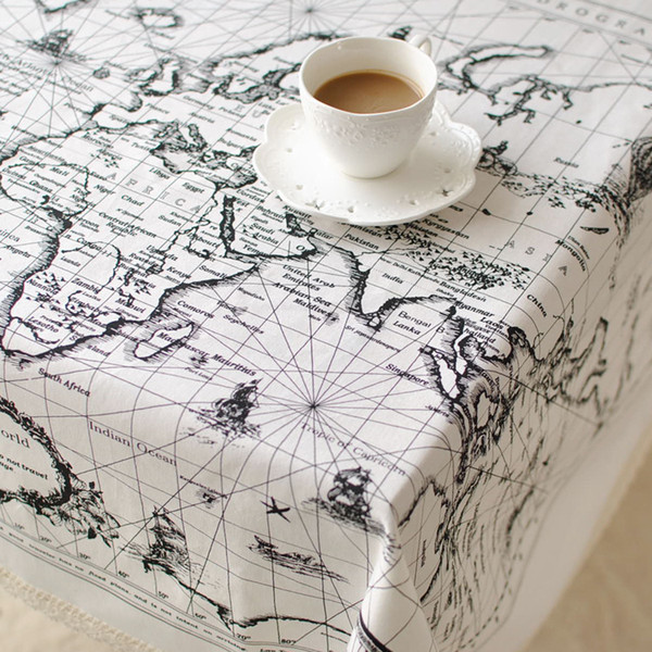 World Map Navigation Route Table Cloth European Nordic Vintage Retro Style Home Decorative Table Cloth Good Quality Linen Cotton Tablecloth