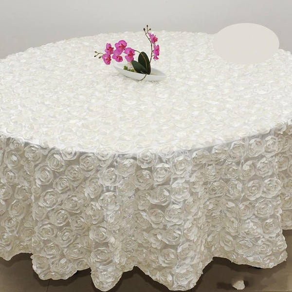 Wholesale white color 2.6M wedding round 3D Rose Flowers Table Cloths for Banquet Wedding Party Decoration gold purple pink blue color