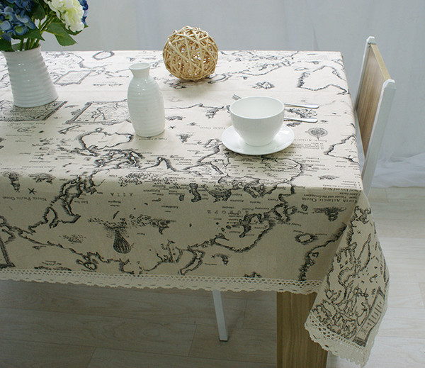 Hot Selling Wholesale High Quality European map printed cotton and linen table cloth wholesale Flax towel universal table cloth