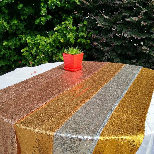 30*275cm Fabric Table Runner Gold Silver Sequin Table Cloth Sparkly Bling for Wedding Party Decoration Products Supplies