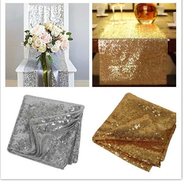 1pcs 30cm*180cm Silver/Gold Color Sequin Table Runners Sparkly Bling Table Runner Wedding Party Decorations Supply Accessories