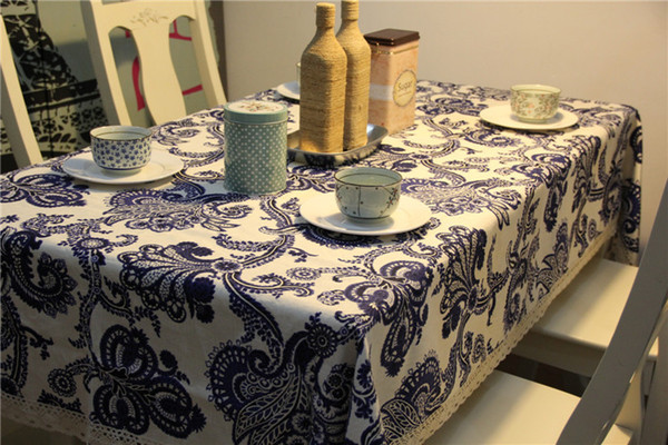 Blue-and-White Chinese Style Table Cloth New 90*90cm Cotton Table Cover Countryside Style Table Cover for Home Decor