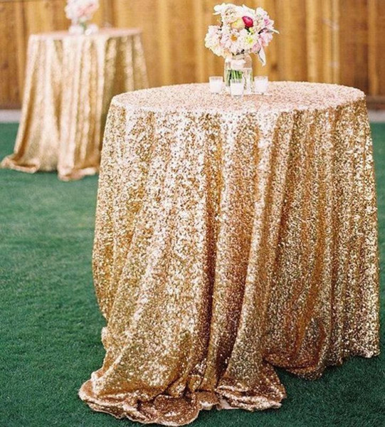 2015 Bling Rose Gold Sequins Wedding Party Round Table Cloth Wedding Decorations Free Shipping Silver Purple Royal Blue Pink Dress Fabric