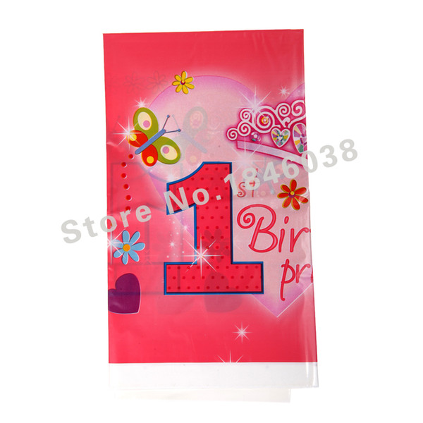 Wholesale-1pcs Lovely 220*132cm disposable Birthday tablecloths 1st Pretty Girl kids happy birthday party plastic tablecover supplies