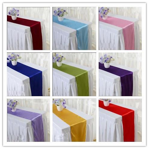 9 colors pick--10pcs 30cm * 275cm Wedding Table Runner Satin Table Runners Satin Ribbon Cloth Table Runner Wedding Banquet Decoration