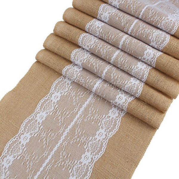 Vintage Natural Burlap Jute Linen Lace Table Runner Christmas Wedding Party Champagne Table Runners Dining Room Restaurant Table Gadget