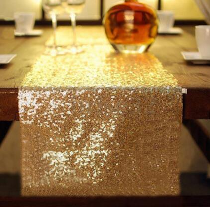 100pcs30*275cm Fabric Table Runner Gold Silver Sequin Table Cloth Sparkly Bling for Wedding Party Decoration Products Supplies