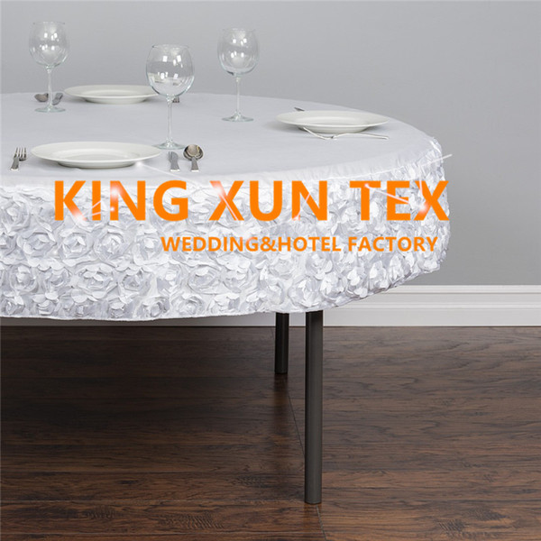 Nice Looking 100% Poly Table Cloth With Satin Rosette Fabric Around Decoration \ Cheap Wedding Table Cover