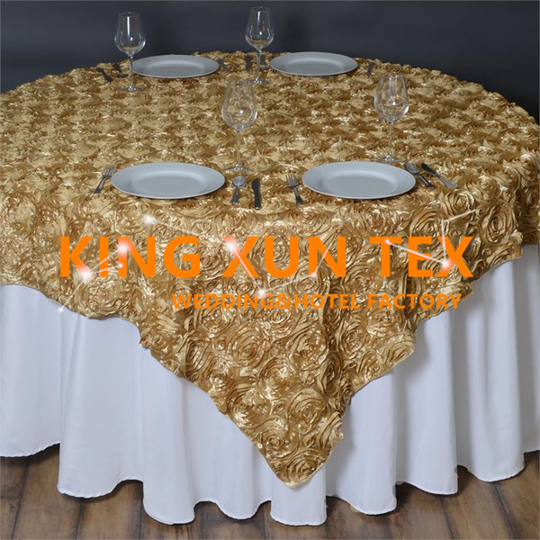 Factory Sale Satin Rosette Table Overlay \ Table Cloth For Wedding And Event Decoration Free To Door Shipping