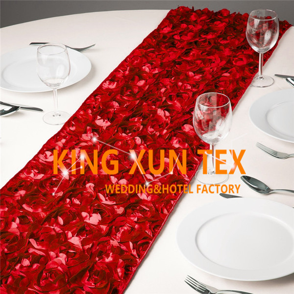 Nice Looking Satin Rosette Fabric Table Runner Fit On Table Cloth For Wedding And Event Decoration