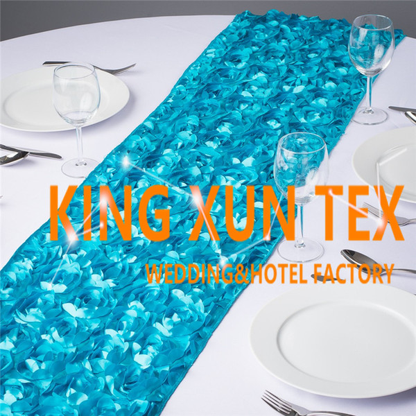 Factory Price Satin Rosette Fabric Table Runner Fit On Table Cloth For Wedding And Event Decoration